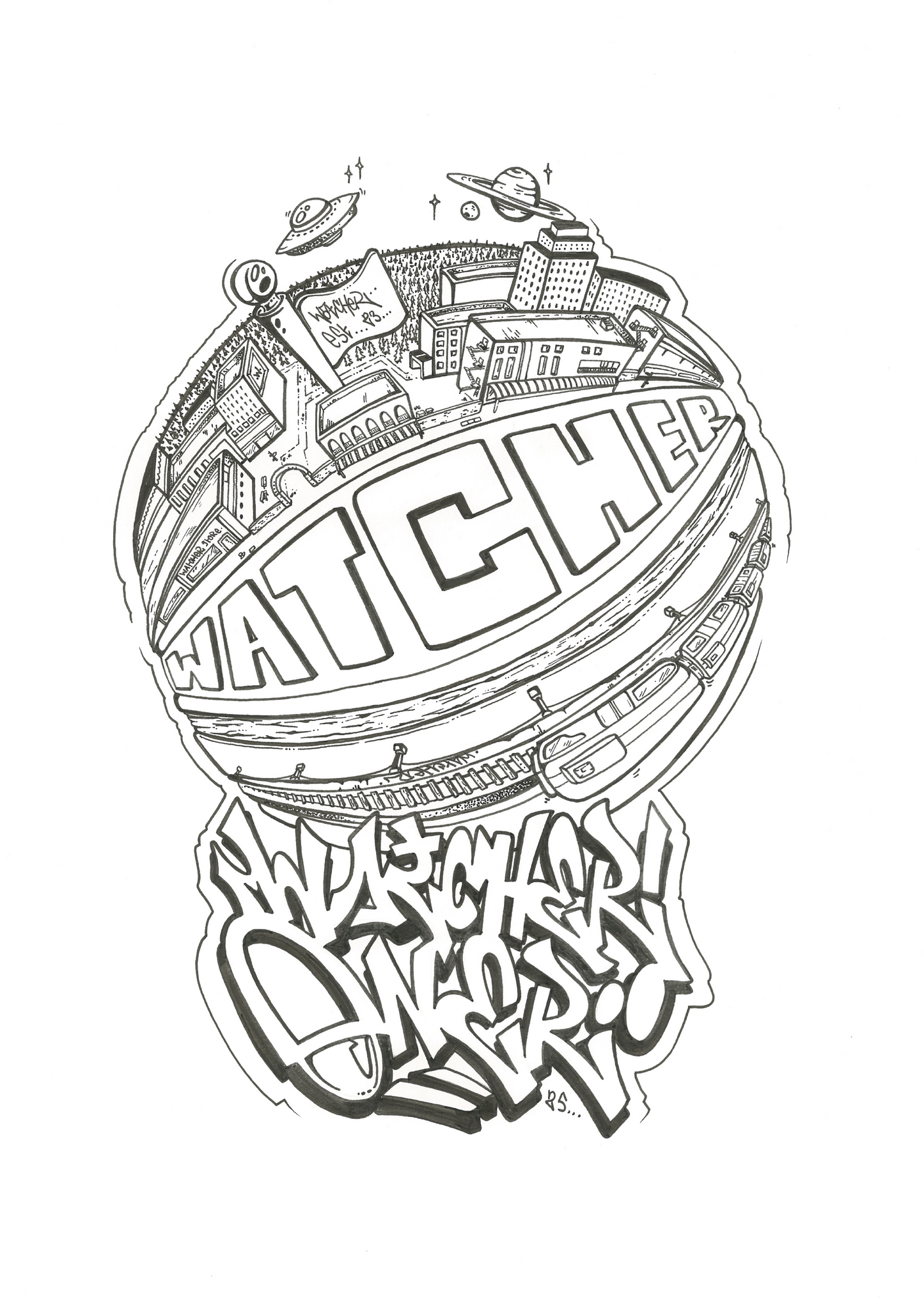"watcher" globe illustration