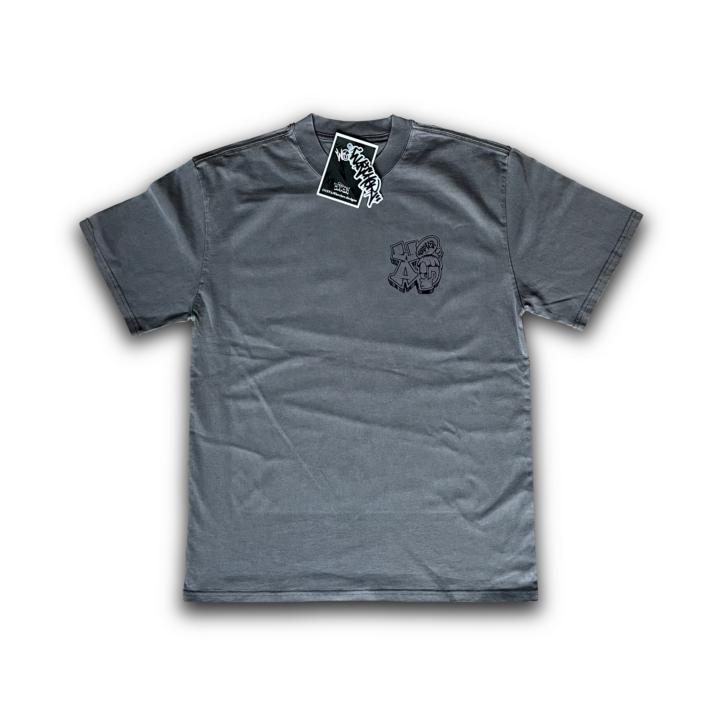 BOWL CUT height weight tee faded grey