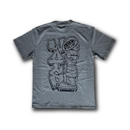 BOWL CUT height weight tee faded grey